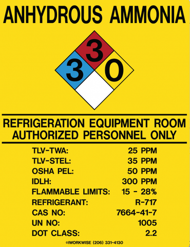 Refrigeration Equipment Room Placard, 11" x 8.5"